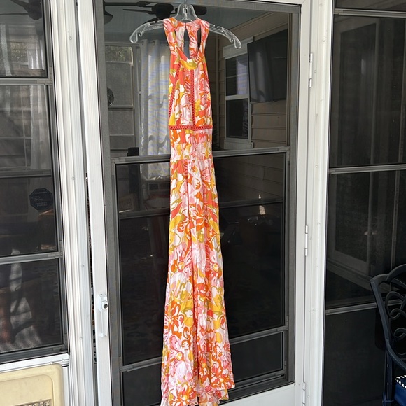 Abel The Label Anthropologie Small Back Tie Summer Dress Orange Pink Yellow. - Picture 2 of 7